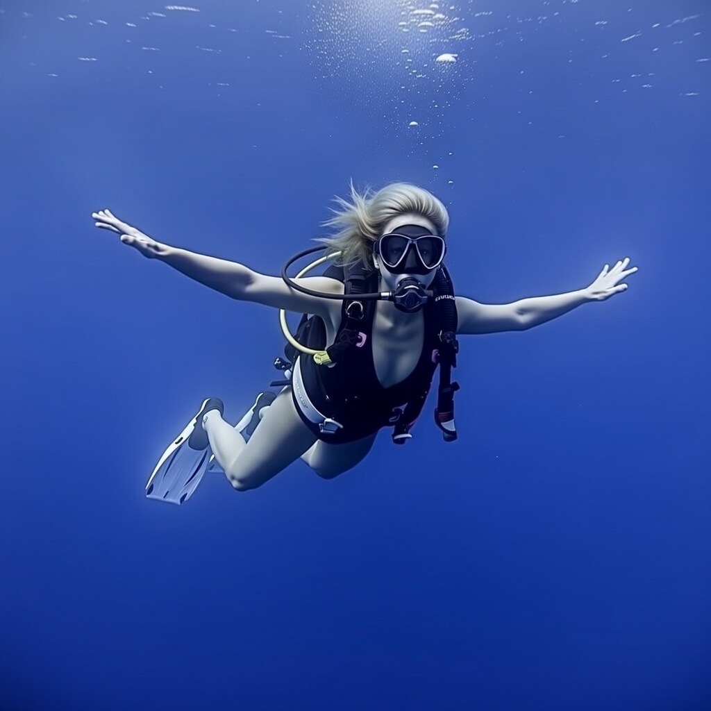 A Blue Mayan Divers guest effortlessly drifting over a vibrant coral wall at Santa Rosa Wall in Cozumel